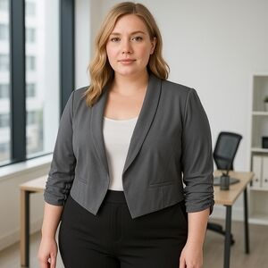 1X Torrid Charcoal Grey Draped Shawl-Collar Blazer / Jacket With Ruched Sleeves